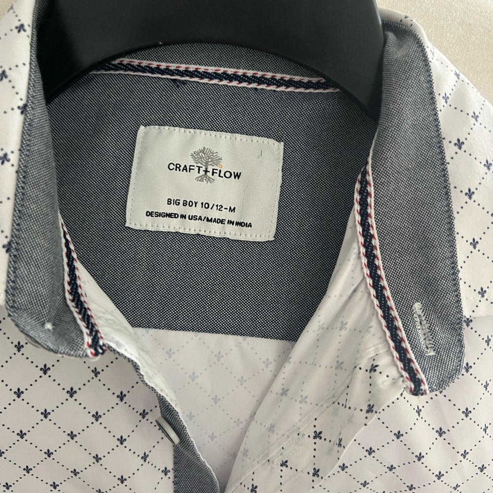 Boy’s White Patterned Button-Up Shirt